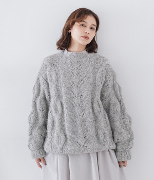 Suri ペルーハンドニット　モックネックプルオーバー(グレー-ONESIZE)