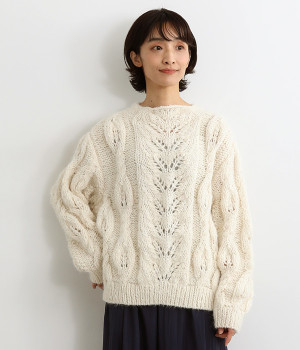 Suri ペルーハンドニット　モックネックプルオーバー(ホワイト-ONESIZE)