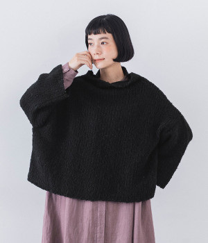 アルパカ混プルオーバー(ブラック-ONESIZE)