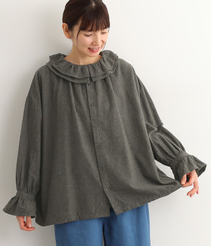 コットンヤクウール2WAYブラウス(チャコール-ONESIZE)