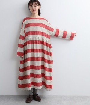 リネンコットンスラブボーダードレス