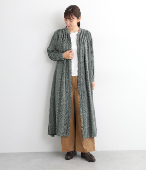 リネンコットンジャカードワンピース(グレー-ONESIZE)