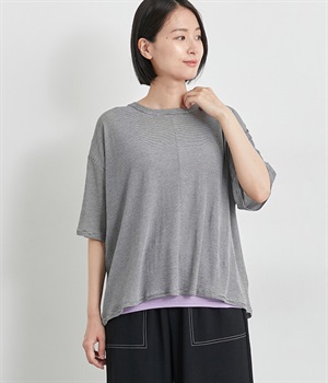 コットンTシャツ＆タンクトップセット(ラベンダー×ボーダー-ONESIZE)