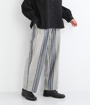 コットンリネンインディアンランダムストライプパンツ