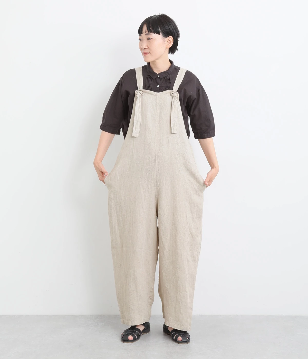 リネン　オーバーオール(ナチュラル-ONESIZE)