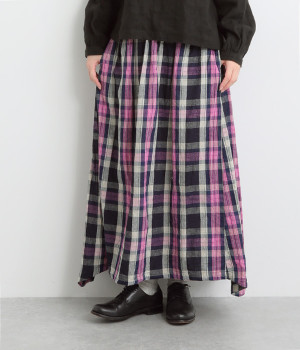 リネンコットンタータンチェックスカート