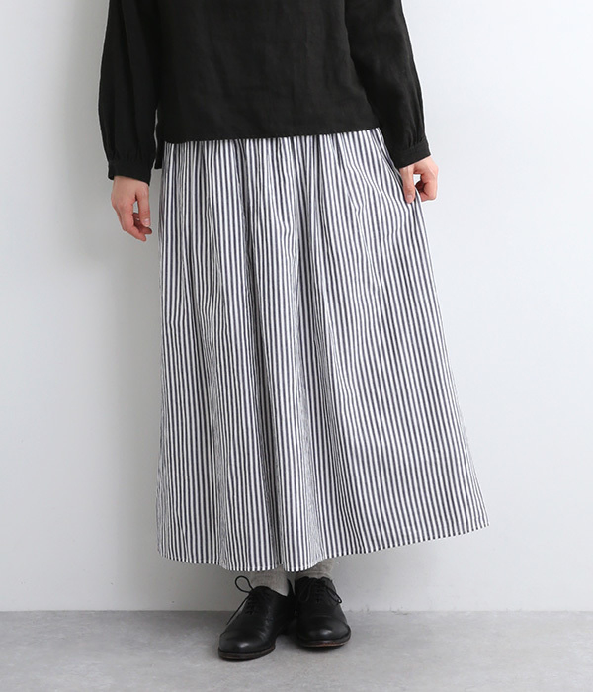 ich 日本製 フレアロングスカート ピンストライプスカート（ichi）の