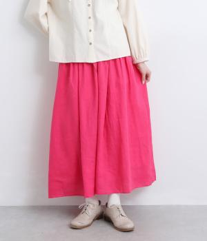 リネン　ギャザースカート(ピンク-F)