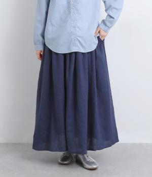 リネン　ギャザースカート(ネイビー-F)