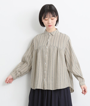 リネンコットンドビーストライプシャツ(ナチュラル×インディゴ-ONESIZE)