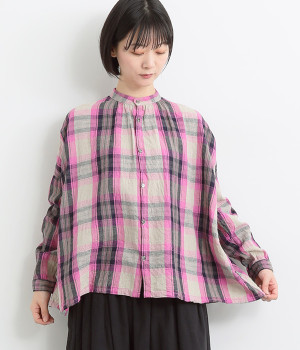 リネンコットンタータンチェックシャツ(ピンク-ONESIZE)