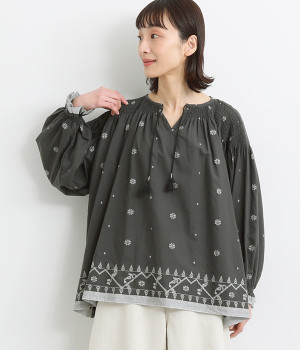 コットンインディアンジャカードプルオーバー(ネイビー-ONESIZE)