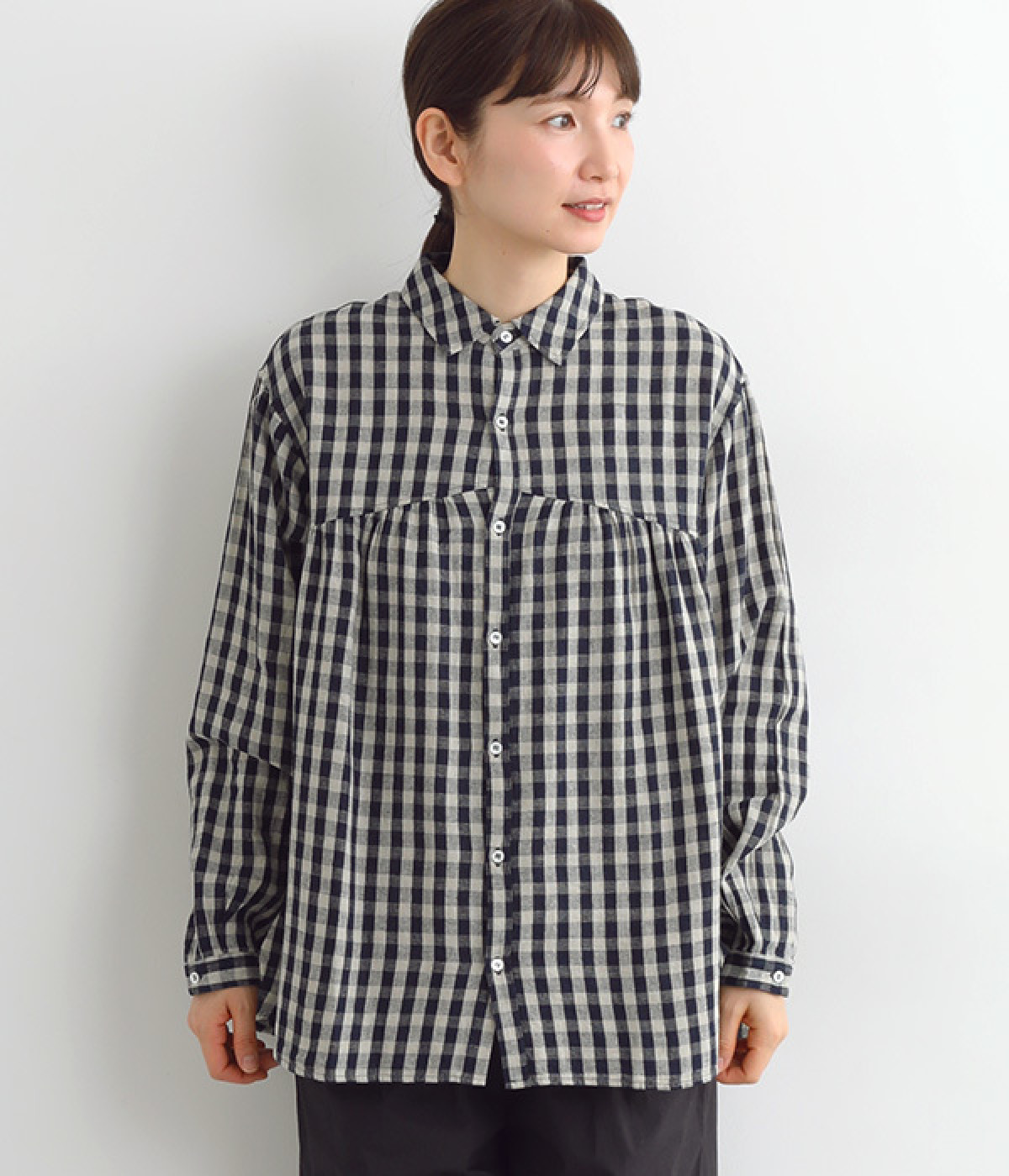 リネンコットンギンガムシャツ（ICHI Antiquites）の商品詳細