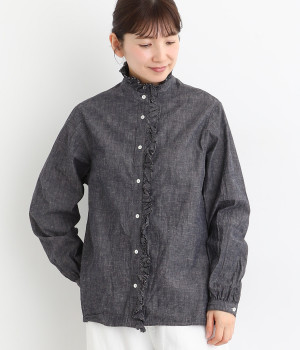コットンリネンシャツ(ネイビー-ONESIZE)