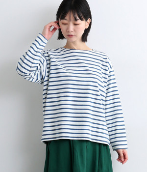コットンインディゴロングTシャツ(ホワイト×ブルー-ONESIZE)