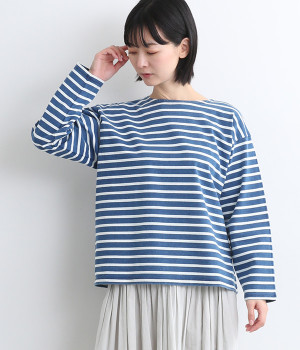 コットンインディゴロングTシャツ(ブルー×ホワイト-ONESIZE)