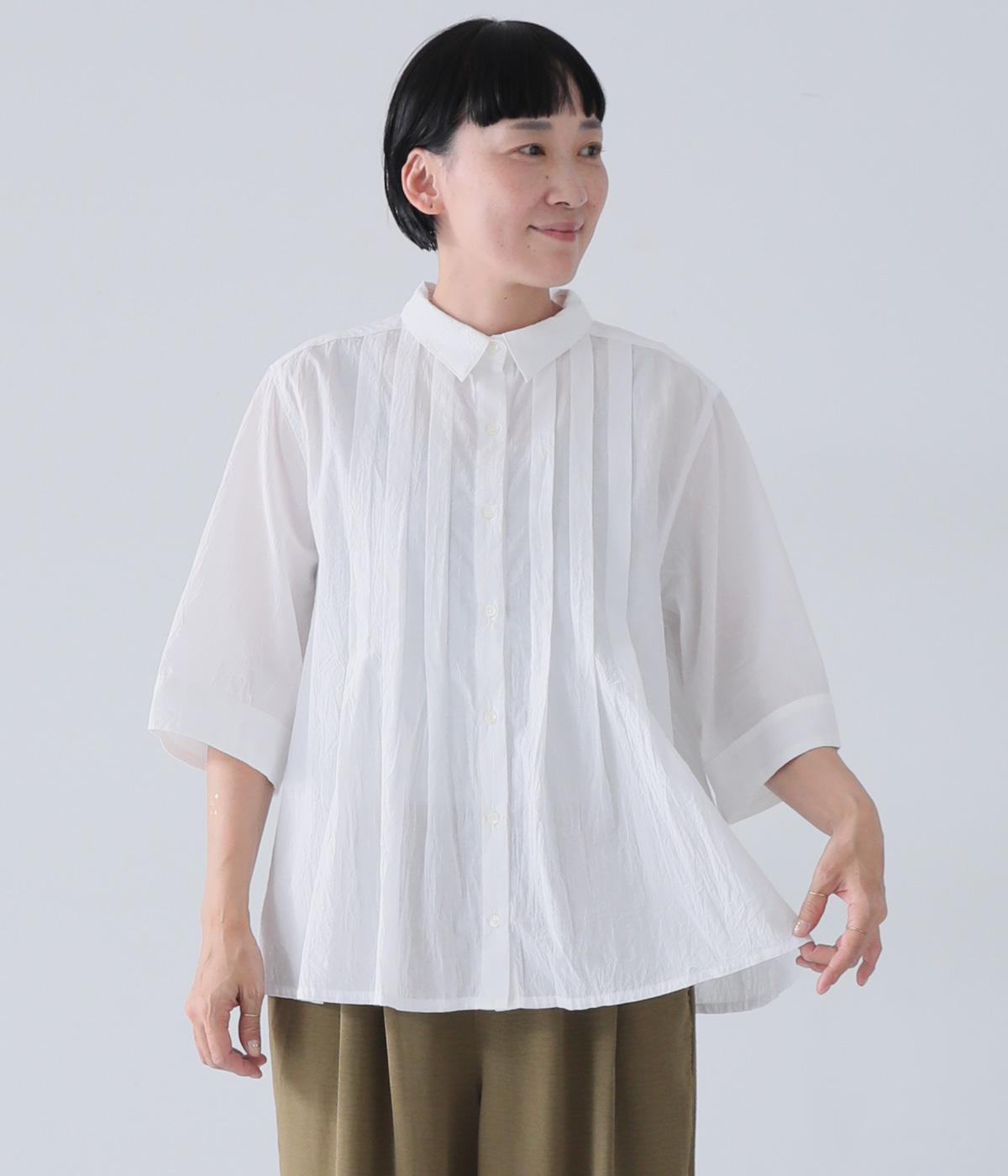 コットンハンドワッシャータックブラウス(ホワイト-ONESIZE)