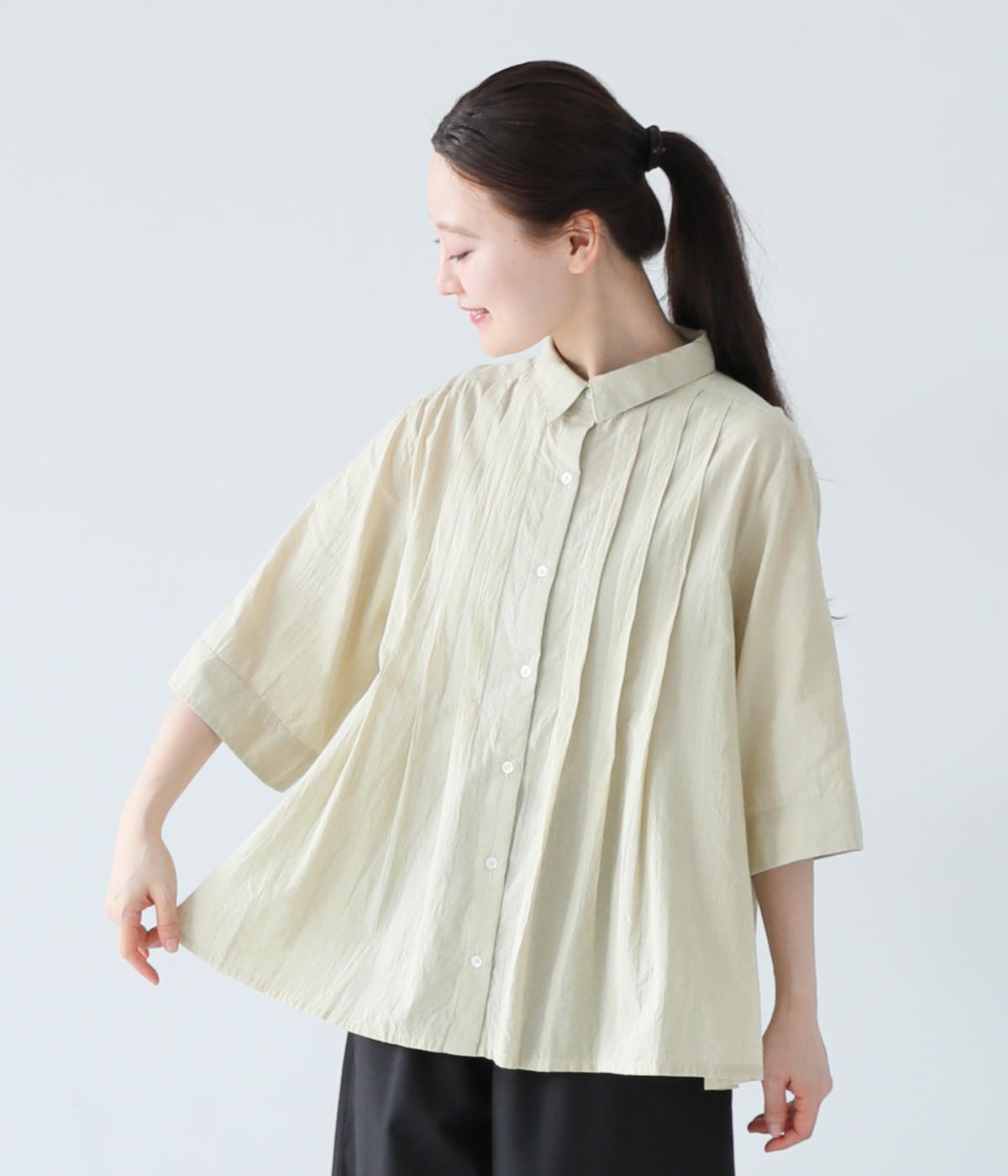 コットンハンドワッシャータックブラウス(ライトグリーン-ONESIZE)