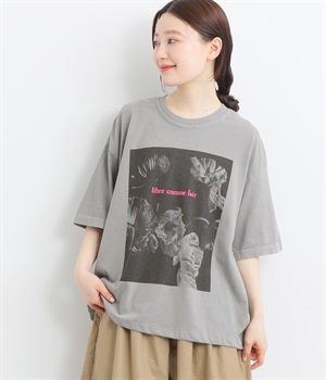 コットンTシャツ　ピグメント　flower(グレー-ONESIZE)