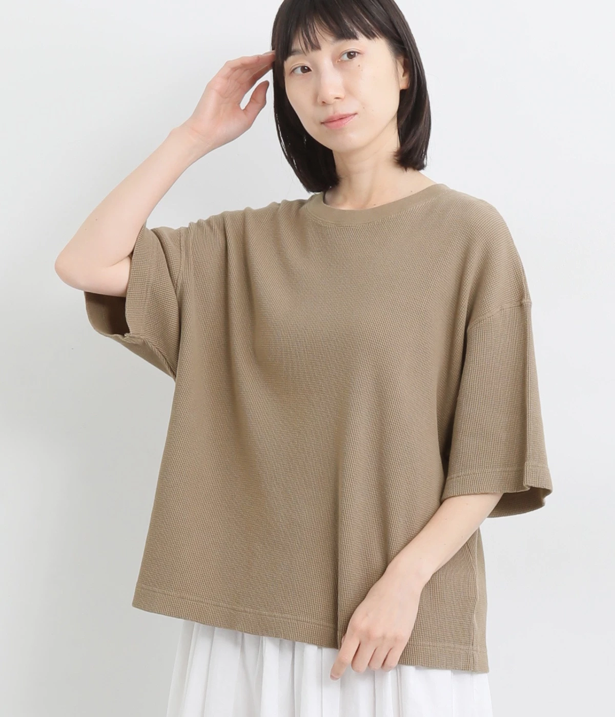 コットンワッフルプルオーバー(ベージュ-ONESIZE)