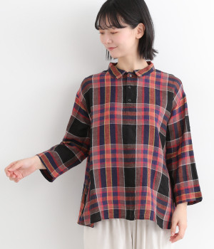 ichi Antiquites❣️リネンコットンチェックシャツ ブラウス コットンリネンチェックシャツ（ICHI Antiquites）の商品詳細