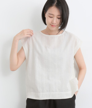 コットンリネンドビーストライププルオーバー(ナチュラル-ONESIZE)