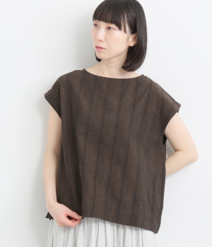 コットンリネンドビーストライププルオーバー(ブラウン-ONESIZE)