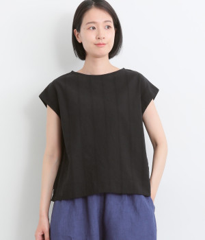 コットンリネンドビーストライププルオーバー(ブラック-ONESIZE)