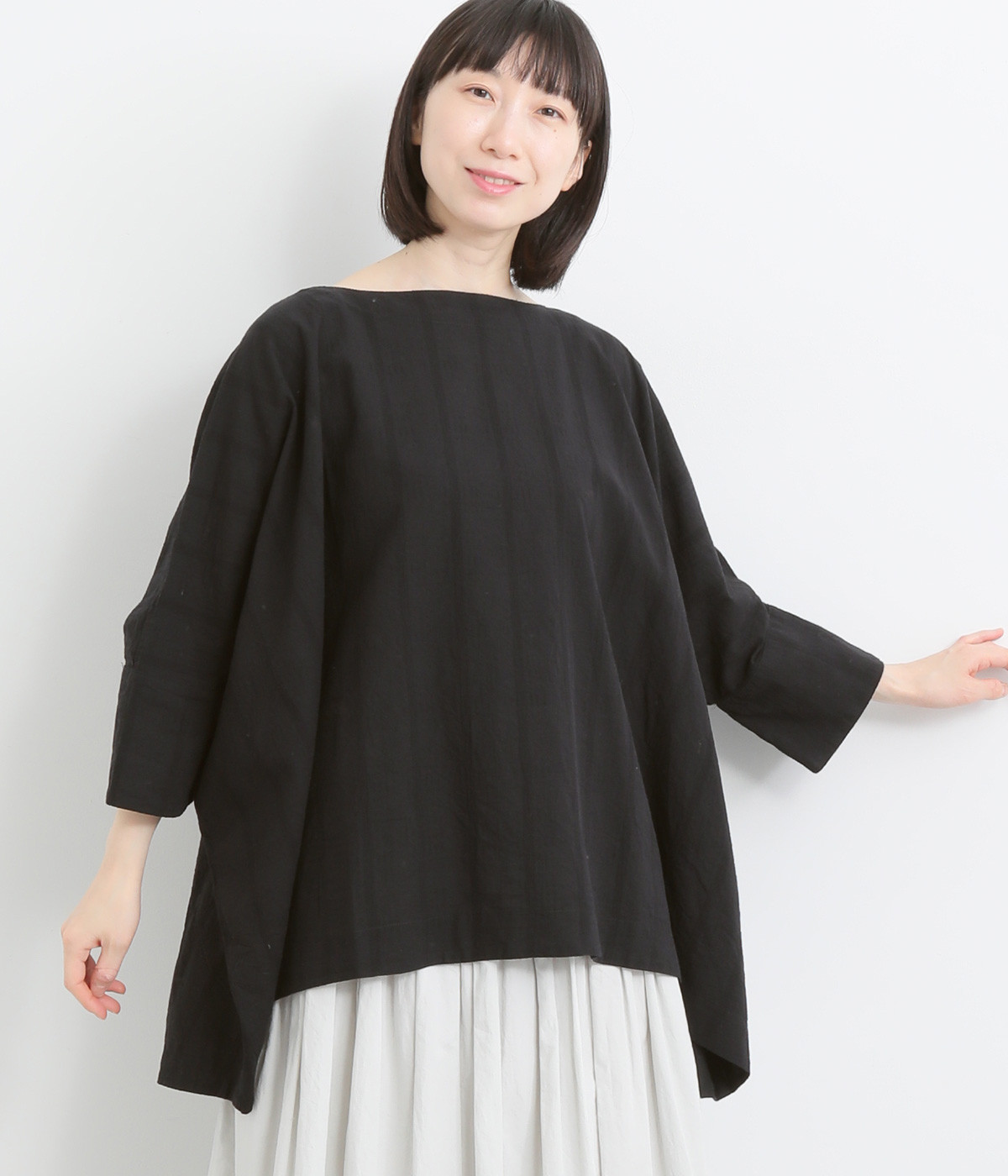 ICHI Antiquite's コットンリネンプルオーバートップス 美品 コットンリネンドビーストライププルオーバー（ICHI Antiquites
