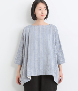 コットンリネンBIGプルオーバー(ブルー-ONESIZE)