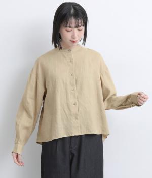 リネン　バックギャザーバンドカラーシャツ(ナチュラル-F)