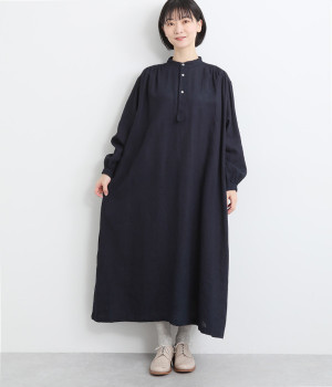 リネンコットンシャツワンピース(インディゴ-ONESIZE)