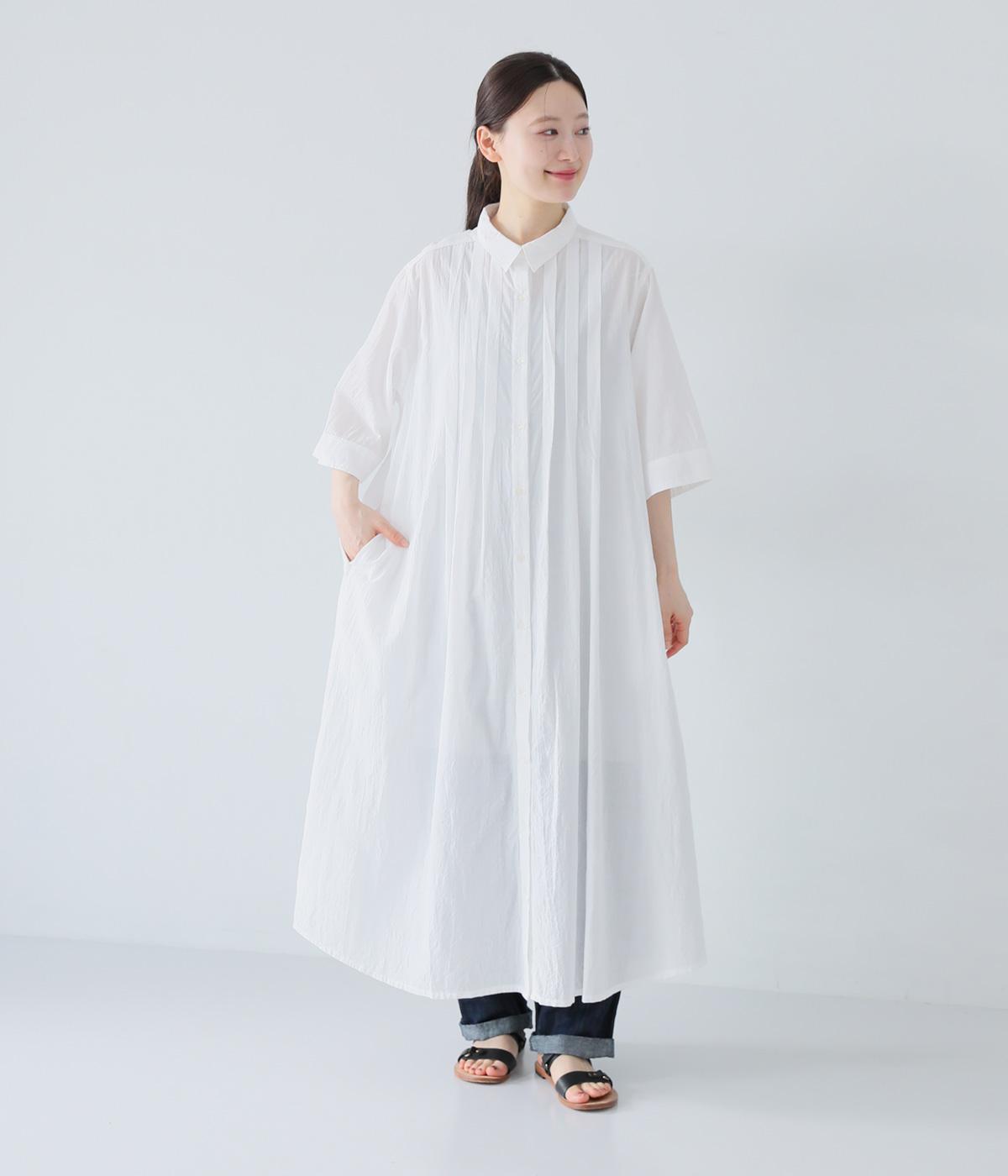 コットンハンドワッシャーワンピース(ホワイト-ONESIZE)