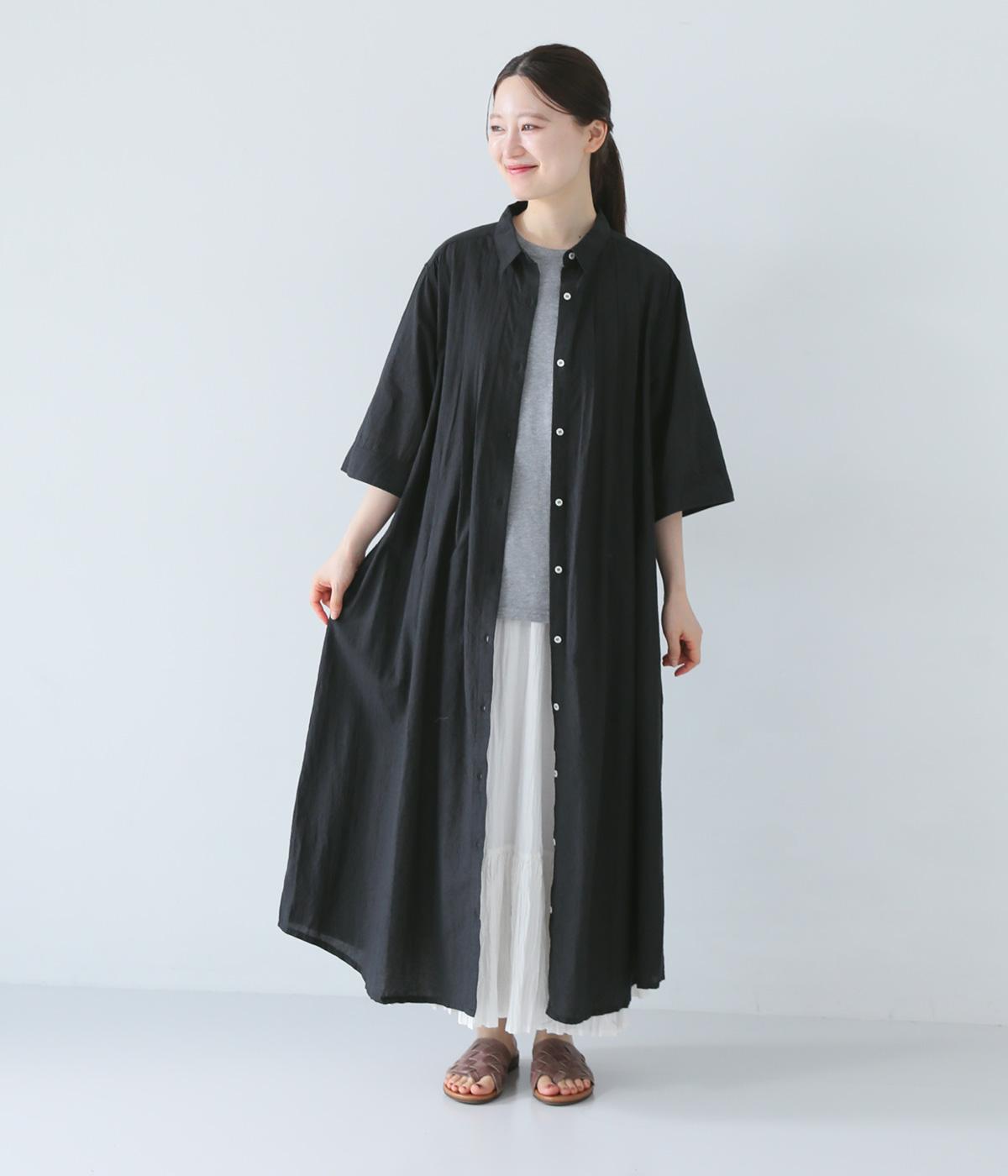 コットンハンドワッシャーワンピース(ブラック-ONESIZE)