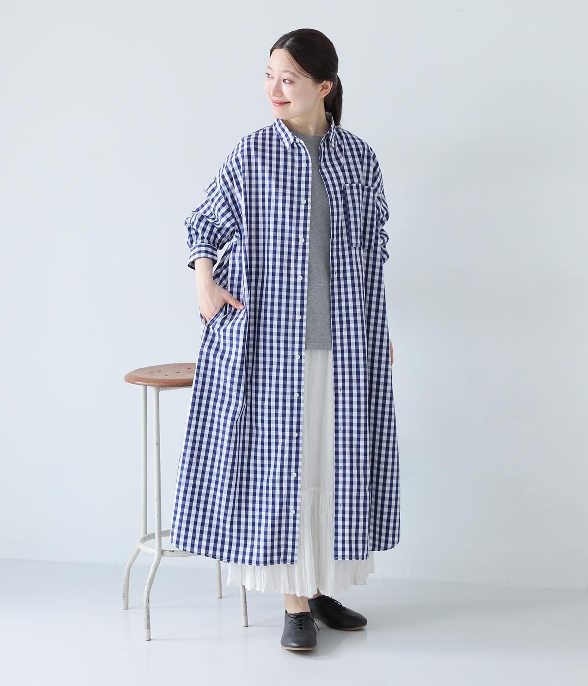 コットンブロードワンピース(ネイビーギンガム-ONESIZE)