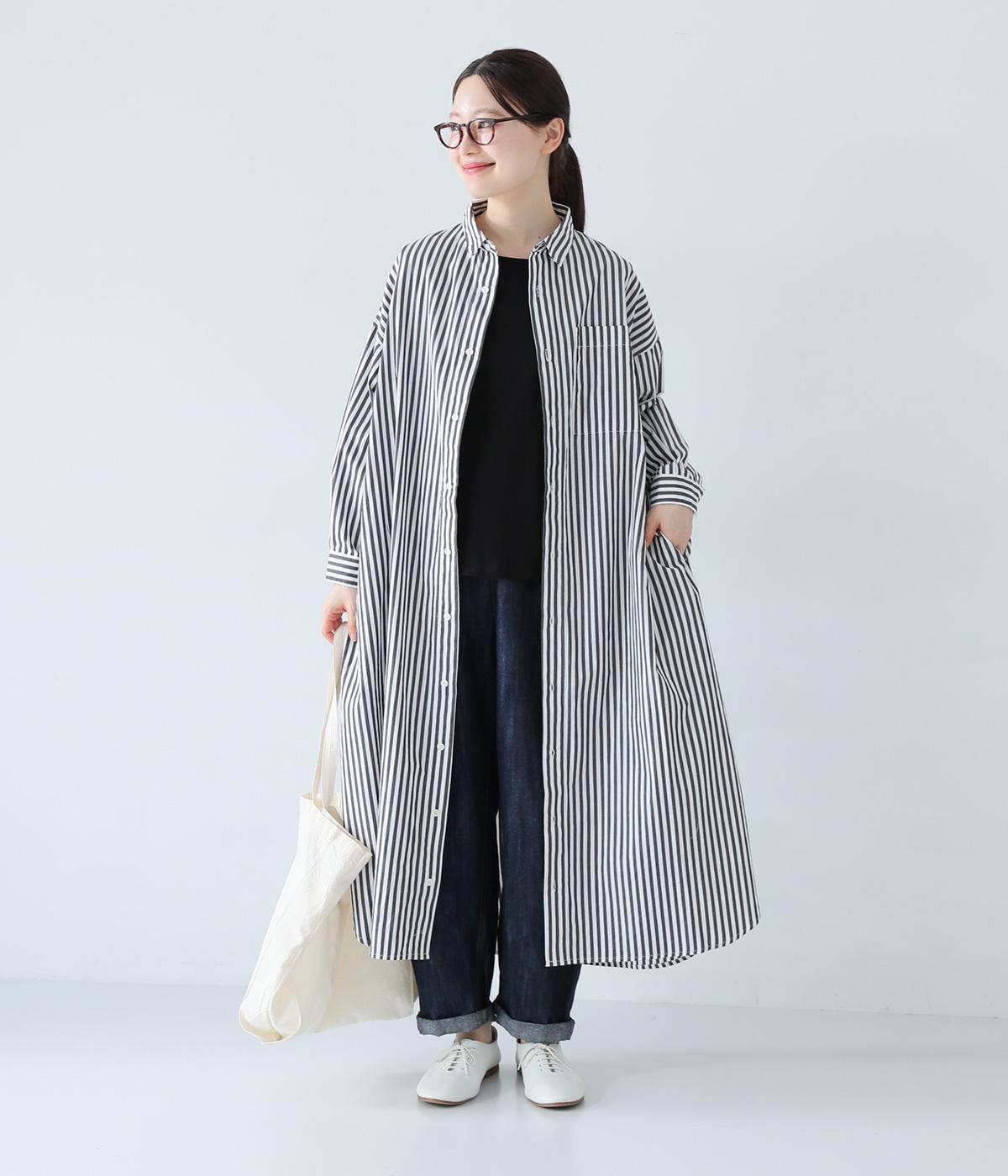 コットンブロードワンピース(ブラックストライプ-ONESIZE)
