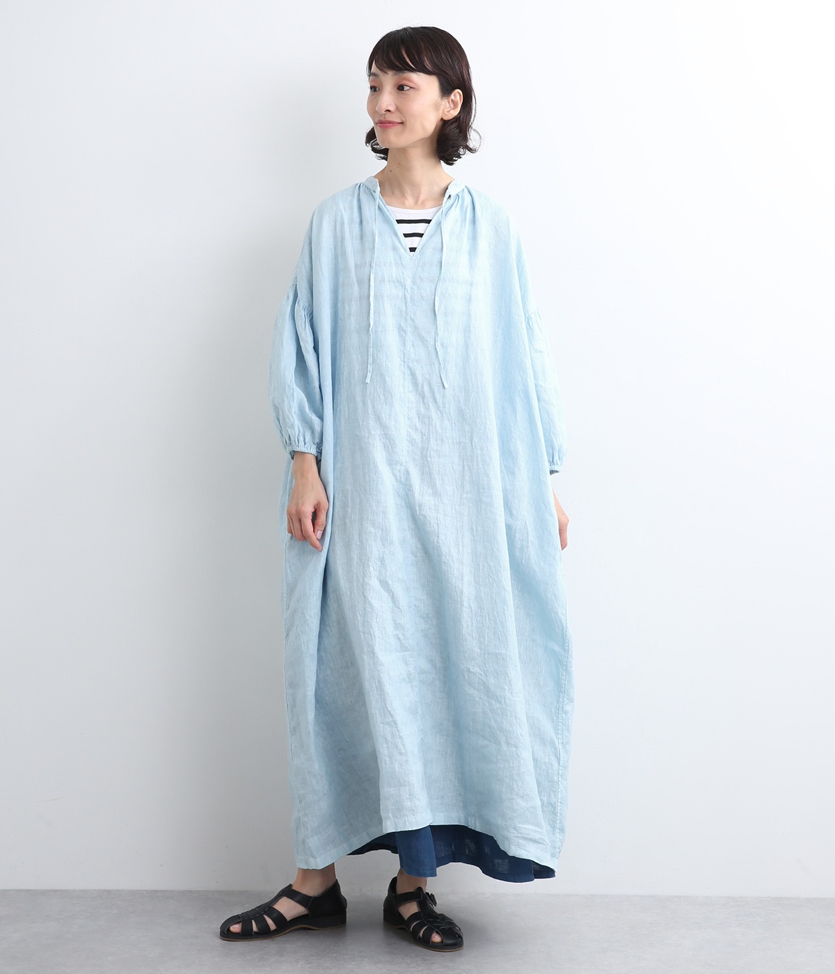 リネンナチュラル手染めインディゴワンピース（ICHI Antiquites）の