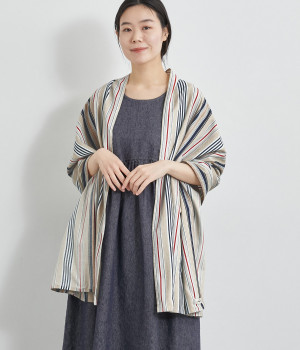 コットンリネンインディゴストライプストール(マルチストライプ-ONESIZE)
