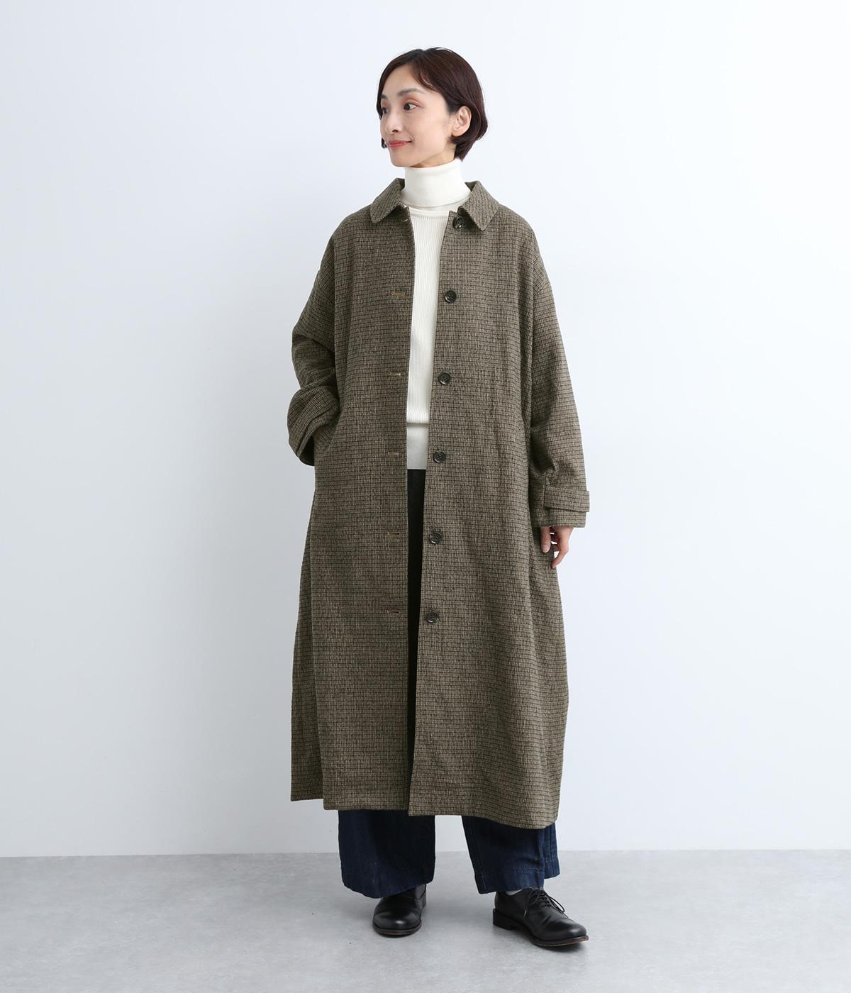 コットンウール　チェックロングコート