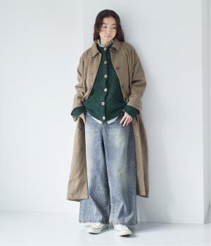 コットンウール　チェックロングコート