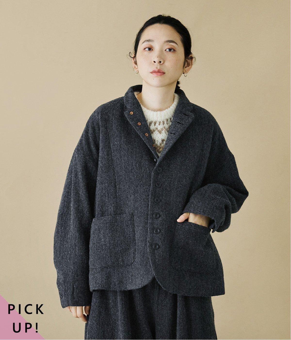 ウールヘリンボーンジャケット(ブラック-F)