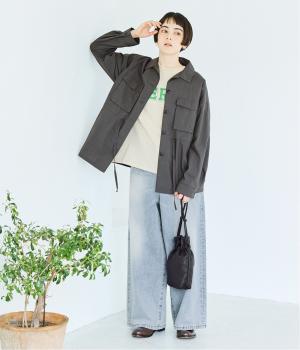 コットンナイロンストーンバイオ　シャツブルゾン(チャコール-F)