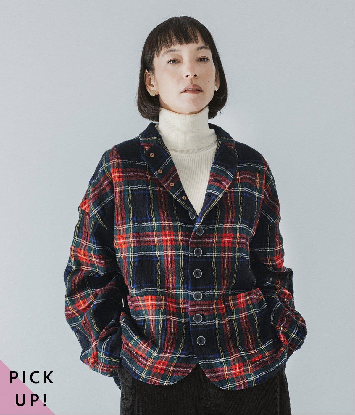 コットンウールタータンチェックジャケット(ブラック-F)