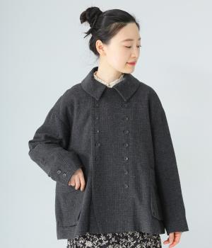 コットンウールサッカー　ダブルボタンジャケット(チャコール-F)