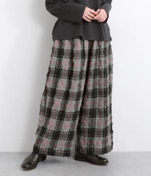 ウールコットンオリジナルチェック　パンツ(グレー-F)