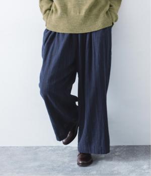 リネンコットン オリジナルランダムストライプ　パンツ(ネイビー-F)