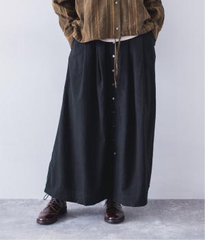 コットンカシミヤビエラ　配色スカート(ブラック-F)