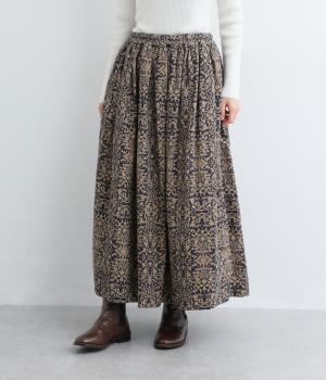 コットン花柄コール天　スカート