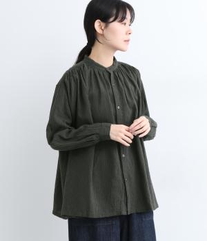 リネンコットンストライプシャツ(チャコール-F)