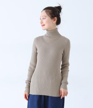 コットンジャパンホールガーメントリブニットタートルネック(モカ-F)